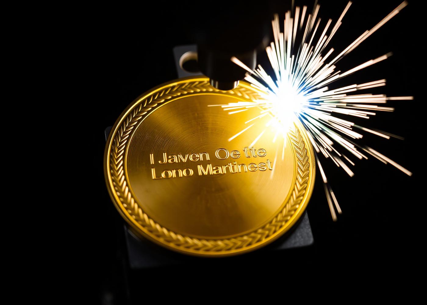 Laser engraving machine at work on a medal